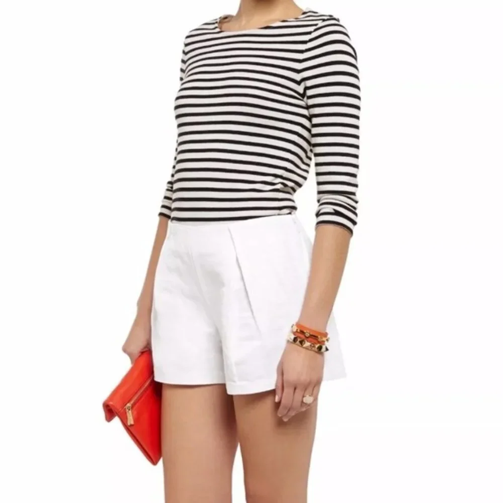 Tory Burch Georgina Silk Linen Cotton‎ Blend High Waist Pleated Shorts